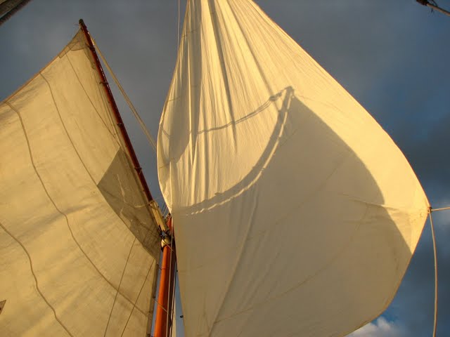 Fisherman and foresail set wing on wing
